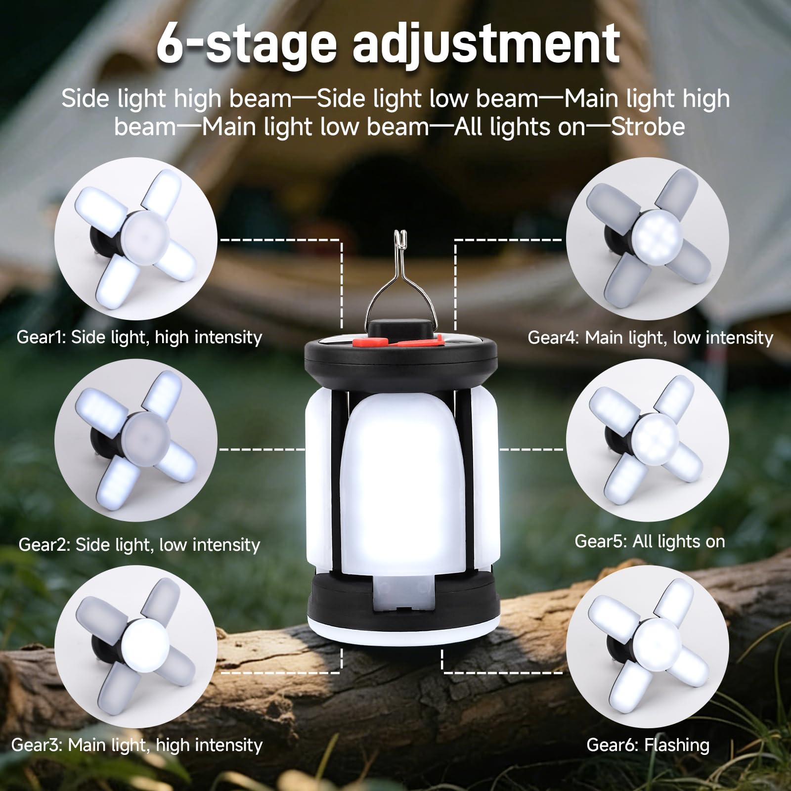 Lámpara Camping Plegable LED Recargable 6 Modos Luz 2400mAh Carga Solar USB 60 LEDs