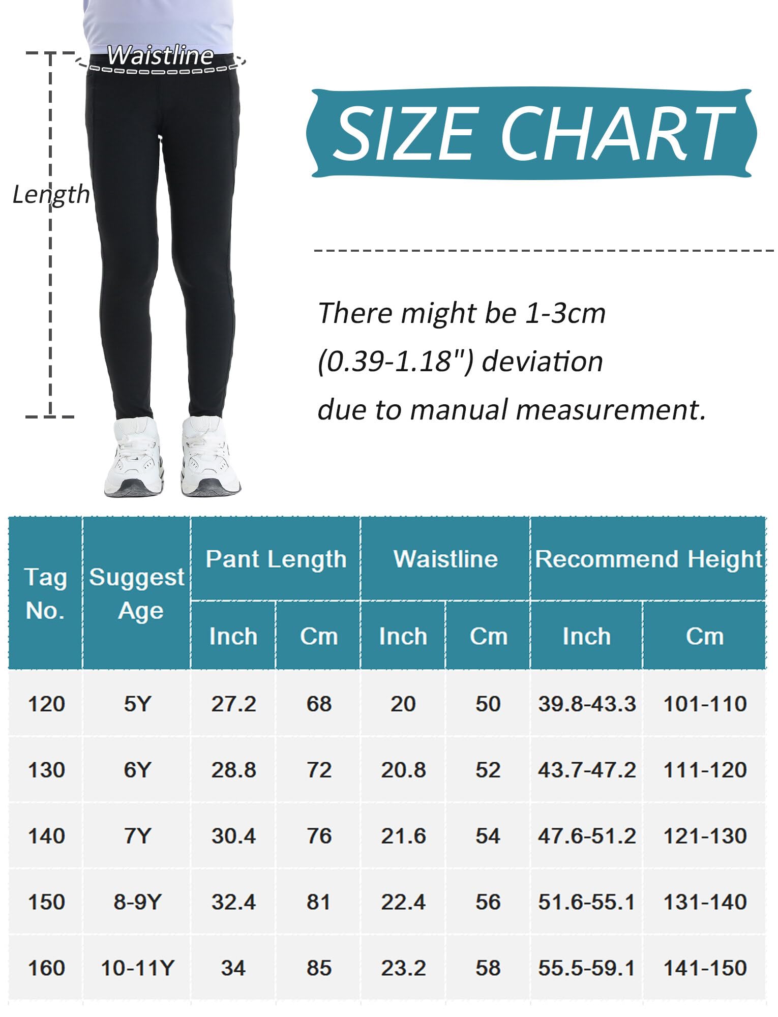 SEAUR Dziewczęce legginsy sportowe, długie spodnie do jogi z 2 kieszeniami, jednokolorowe, obcisłe spodnie do biegania, spodnie sportowe, spodnie treningowe, 120-160 cm