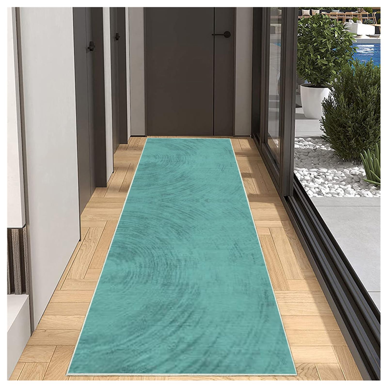 Turquoise Modern Carpet Runner 90x200cm, Non Slip Backing Washable Hallway Rug Kitchen Mat, Contemporary Extra Long Runner for Entryway Living Room Bedroom Corridor Stair Durable Indoor Floor Decor — image 1
