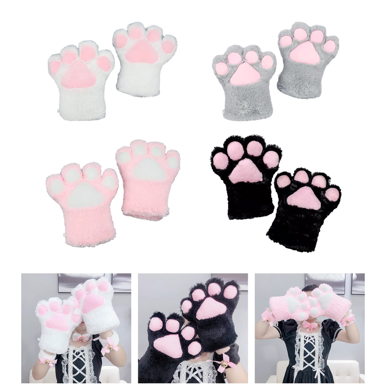 Unisex Cosplay Gloves Cartoon Kitten Paw Shape Plush Gloves Halloween Mittens Furry Cuffs Gloves For Carnivals Party