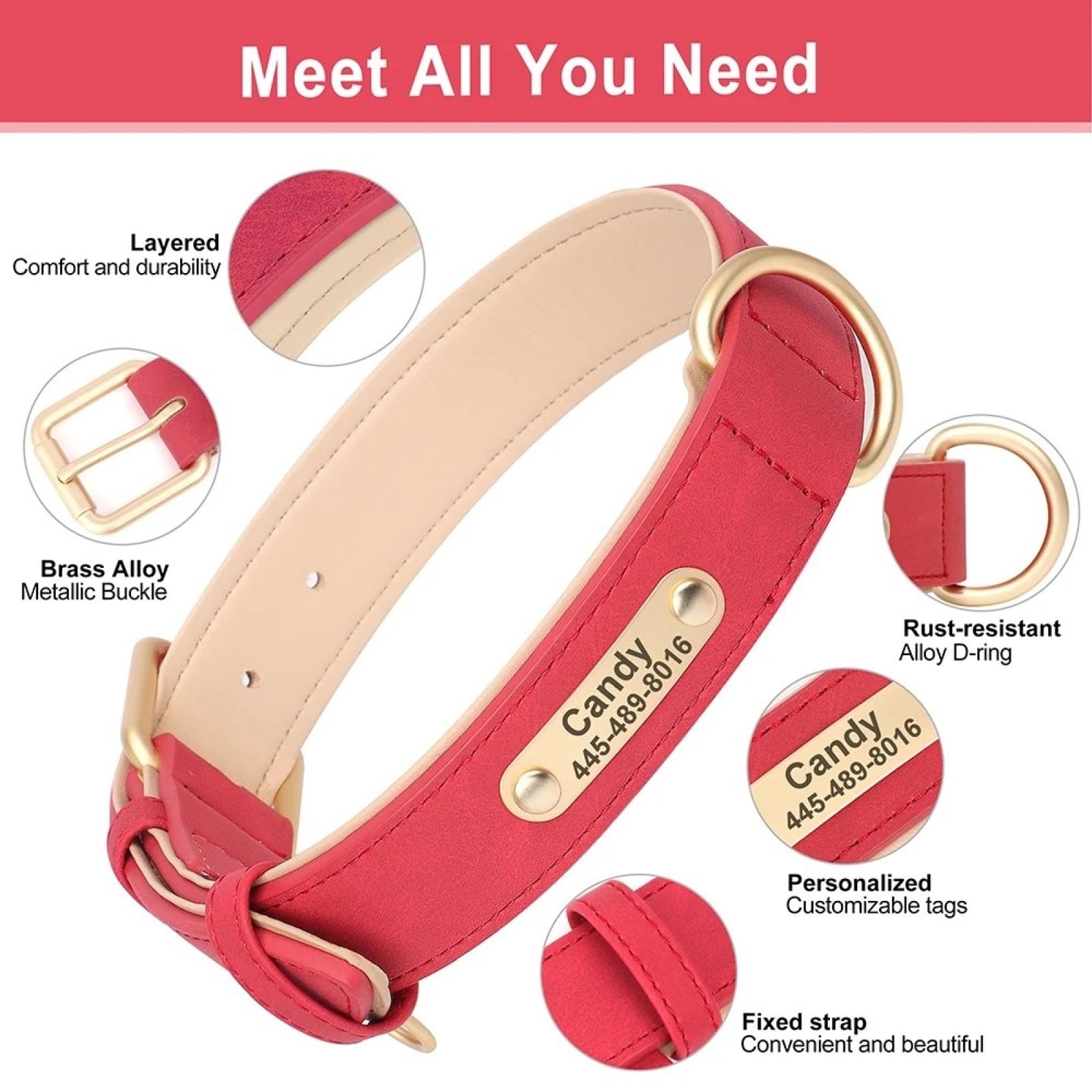 Personalisiertes ID-Tag-Hundehalsband Und Leine-Set, Personalisierte Bulldoggen-, Labrador-, Windhund- Und Beagle-Halsbänder,Blaues Set,XL