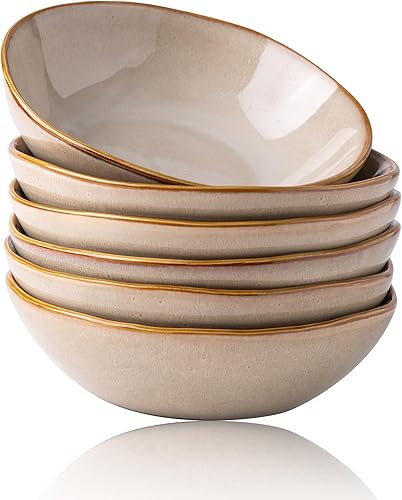 AmorArc Juego de 6 cuencos de cerámica para cereales, hechos a mano de 24 onzas, para sopa de cereales, ensalada y pan, elegantes cuencos de cocina