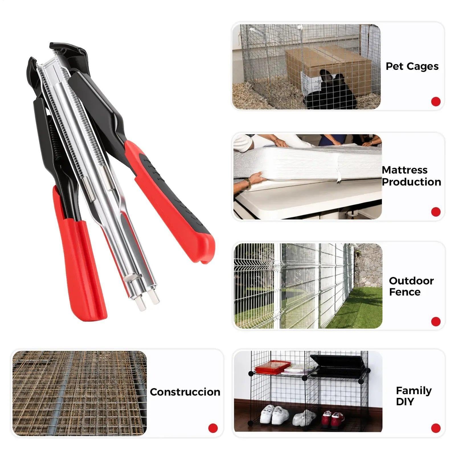 Tenazas para aros de cerdo Grapadora Fijadora con 2.500 Clavos Tipo C | Alicates para cercas Cojines de Coche, Tapicería, Fundas Asientos, Jaulas Mascotas, Redes Aves, Tripas Embutidos
