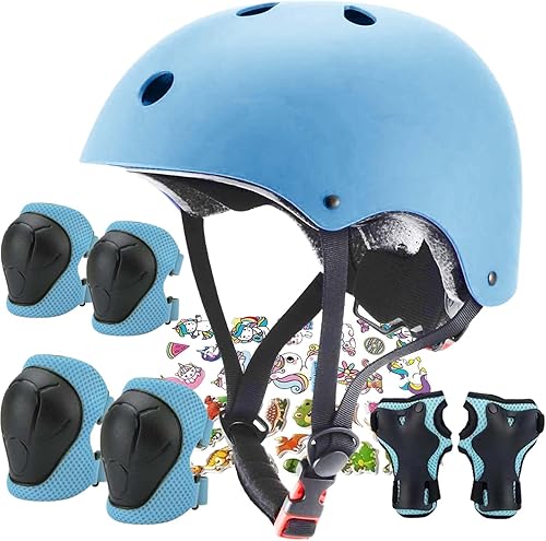 Miniatura 17 de Casco para niños, cascos de patineta para niños pequeños de 2 a 14 años, niños y niñas, con rodilleras y coderas, muñequeras, para patines