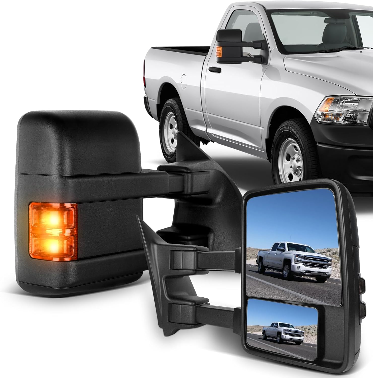 ECCPP Tow Mirrors Replacement Fit For 2008-2016 For Ford For F250 For F350 For F450 For F550 Super Duty Towing Mirrors Black Manual Control Turn Signal Light Driver & Passenger Side Pair Mirrors