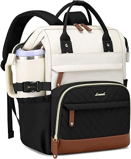 Laptop Backpack for Women School Bookbag: 15.6 Inch College Backpack with Tumbler Holder Pocket Casual Daypack for Teen Girls Student Travel Computer Backpack for Nurse Teacher Work Beige Black Brown
