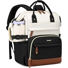 Laptop Backpack for Women School Bookbag 15.6 Inch College Backpack with Tumbler Holder Pocket Casual Daypack for Teen Girls Student Travel Computer Backpack for Nurse Teacher Work Beige Black Brown