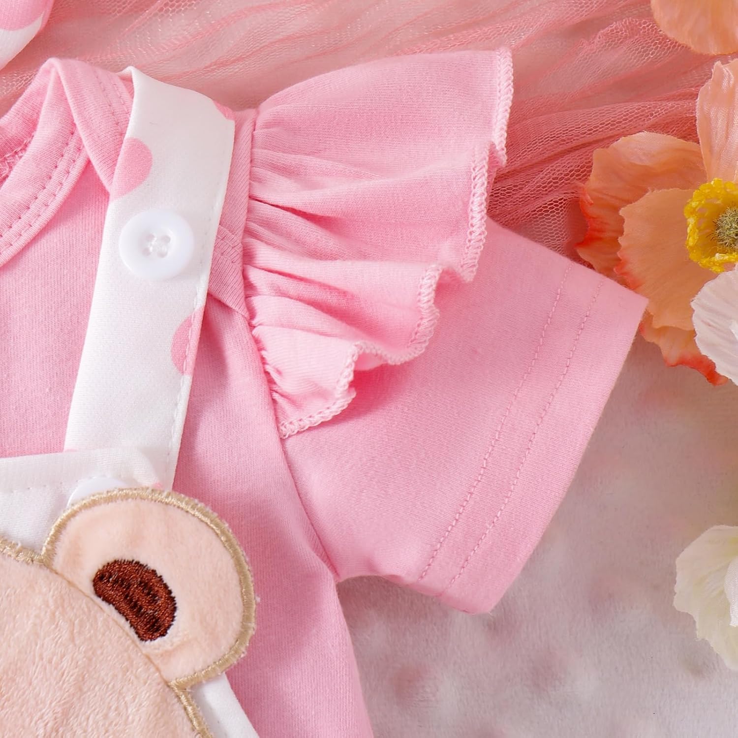 Baby Girl Clothes Newborn Suspender Skirt Short Sleeve Ruffle Romper + Cute Love Bear Dress + Bow Headband 0-18 Months