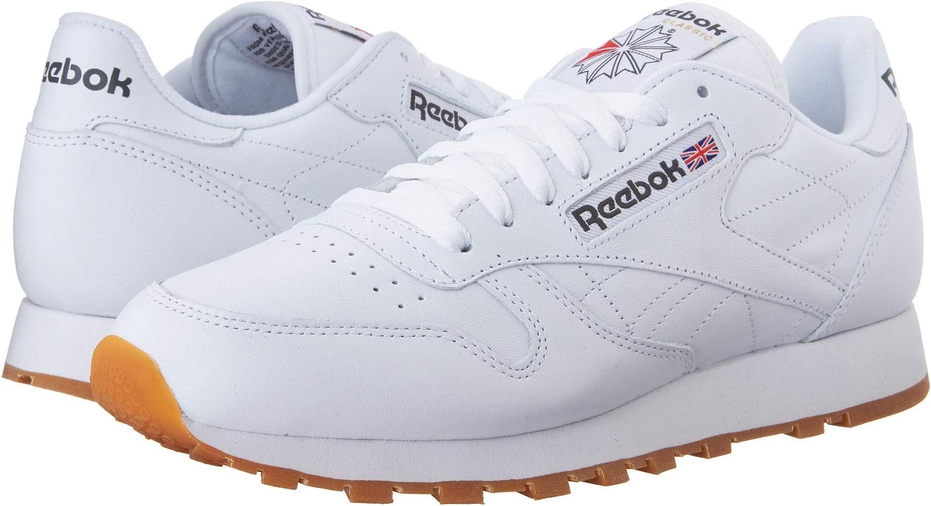 Reebok Men's Classic Leather Casual Sneakers, White/Gum, 5 M US