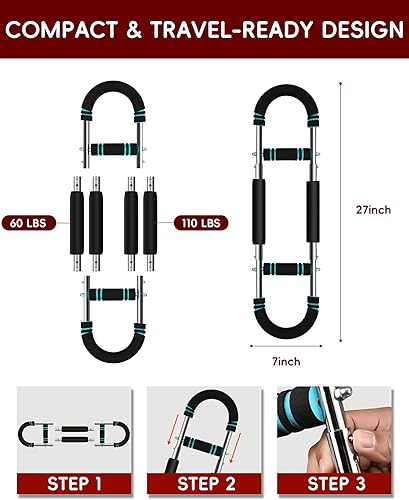 Miniatura 6 de Entrenador de brazo Twister, equipo de entrenamiento de pecho ajustable de 66 a 170 libras, entrenador de brazo de torsión, fortalecedor de
