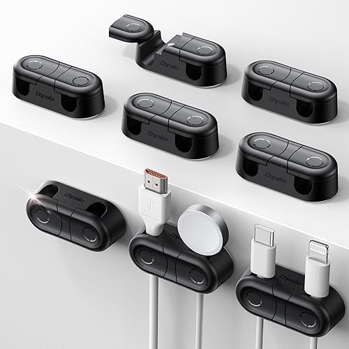 Miniatura 12 de Clips magnéticos para cables, paquete de 4 [doble ranura] [rotación de 360° y bloqueo giratorio] Gestión de cables, soporte de carga adhesivo para