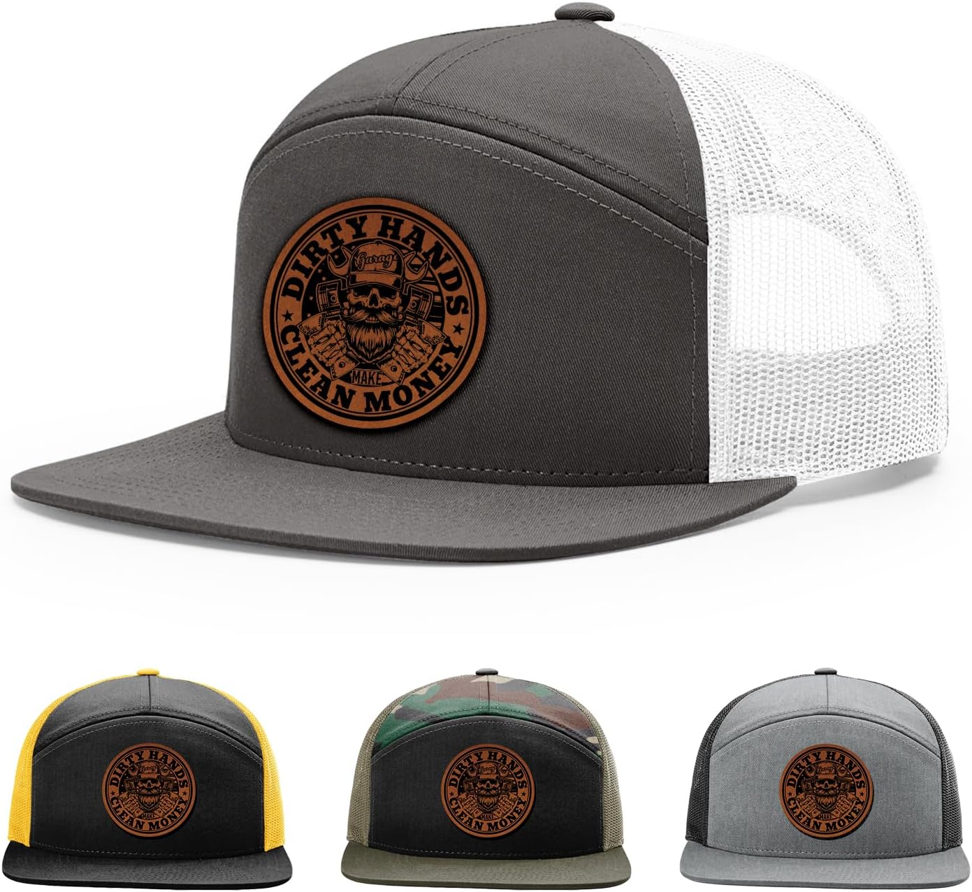 Dirty Hands Make Clean Money, Hand Skull Holding Money, Funny Mechanic Hat