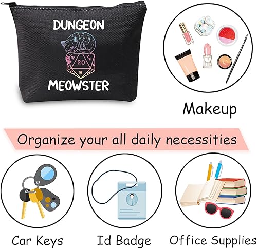 Miniatura 6 de JXGZSO Dungeon Meowster Bolsa de cosméticos Dungeons and Cat Lover Gift Funny DND Gamer Gift, Calabozo Moewster negro
