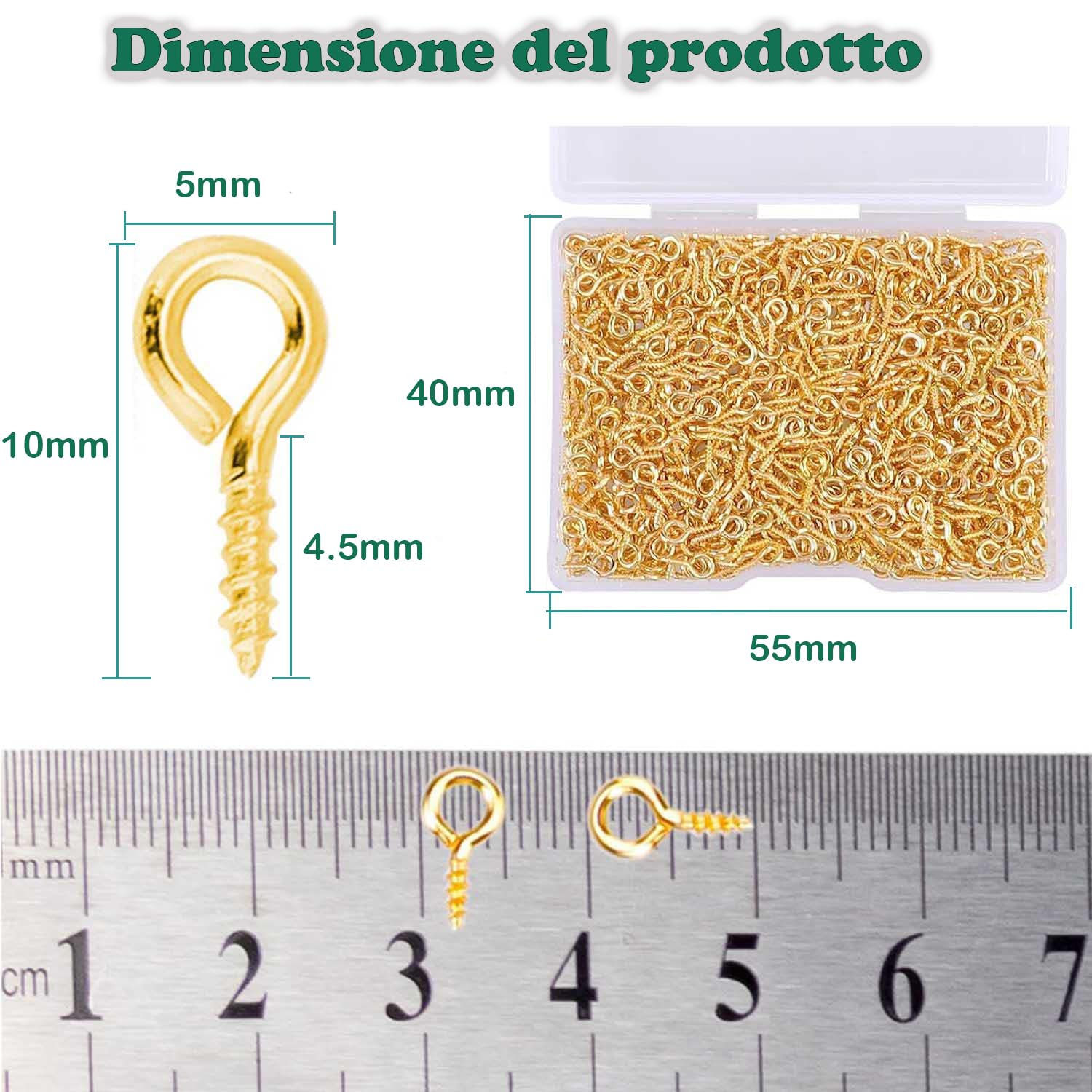400 pezzi piccoli ganci per viti, Mini Perni Filettati Occhielli a Vite Acciaio Inossidabile Occhi a vite piccoli Viti Filettati per La Resina, Gioielli, Perlina e Plastica (oro)