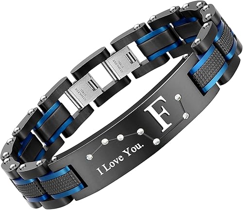 Miniatura 9 de Zillaly Pulsera de acero inoxidable de doble color para hombre, chapado en iones negro y azul, regalo para maridos, padres e hijos de hombre
