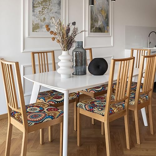 Miniatura 7 de Fundas de cojín para sillas de comedor con diseño floral étnico de círculos, extraíbles y lavables, fundas reutilizables para sillas de comedor,
