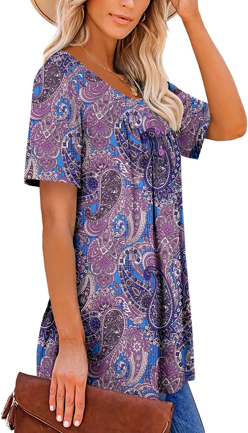 Mystry Zone Womens Henley V Neck Casual Blouse Button Down T Shirts Flare and Flowy Tops - Image 3