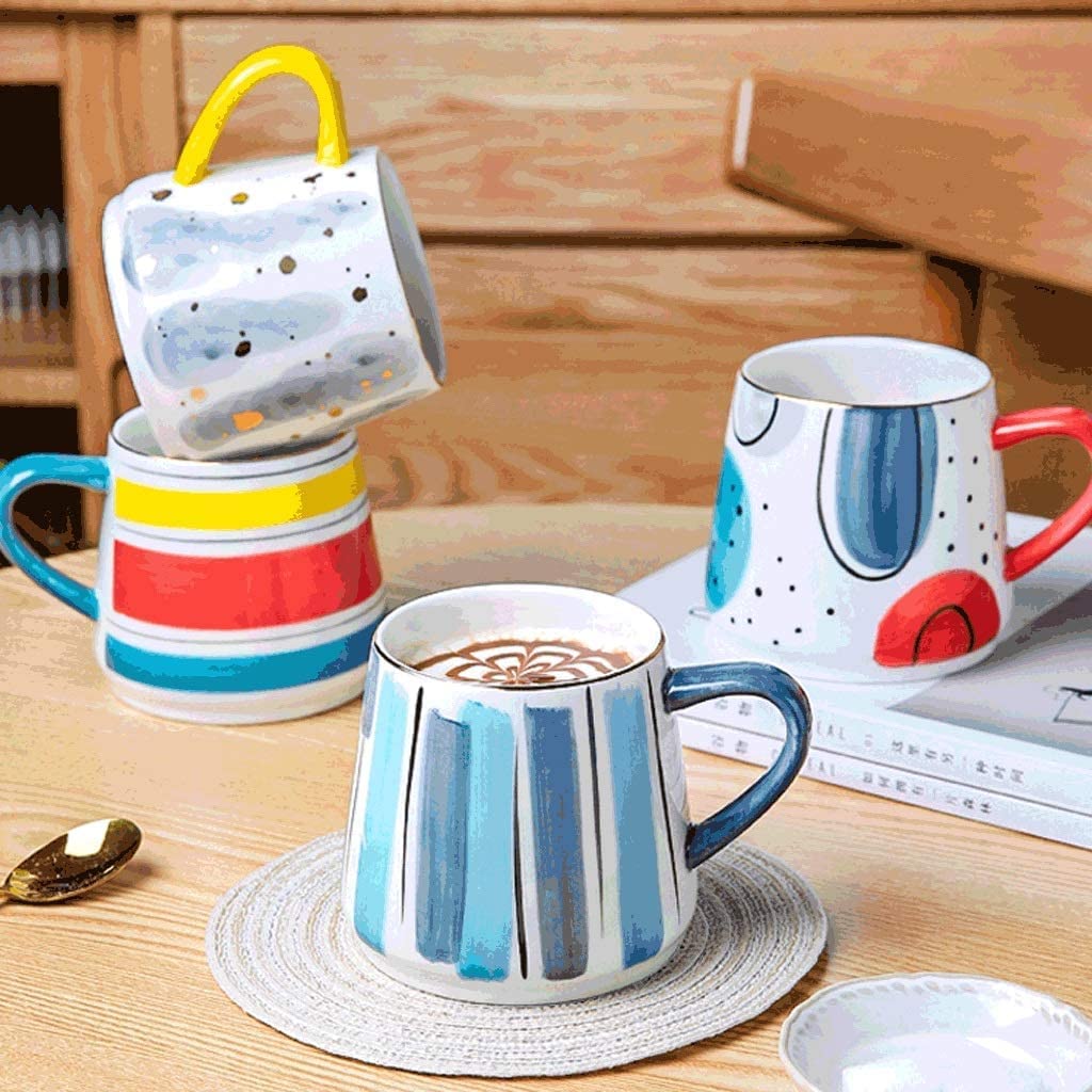 Tasse Kaffeebecher Große Kaffeetasse 19,4 Unzen, Bunte Handbemalte Keramik-Kaffeetasse, Mikrowellengeeigneter Trinkbecher, Multifunktionaler Trinkbecher Teetasse Kaffeetassen (Color : B)