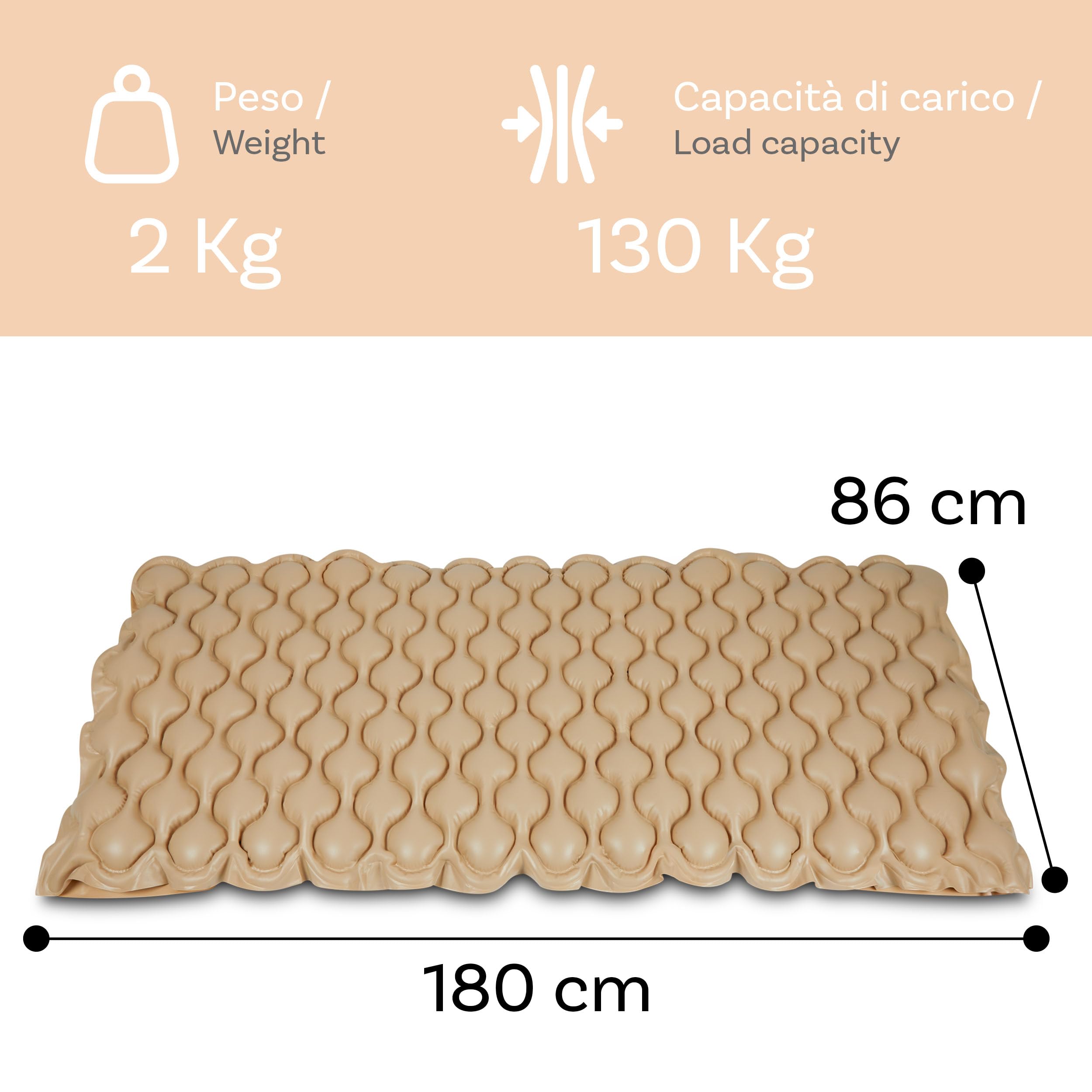 Pulox ADM-130 Materasso Antidecubito - Supporto a pressione alternata con pompa - Bassa rumorosità e carico fino a 130 kg - Beige