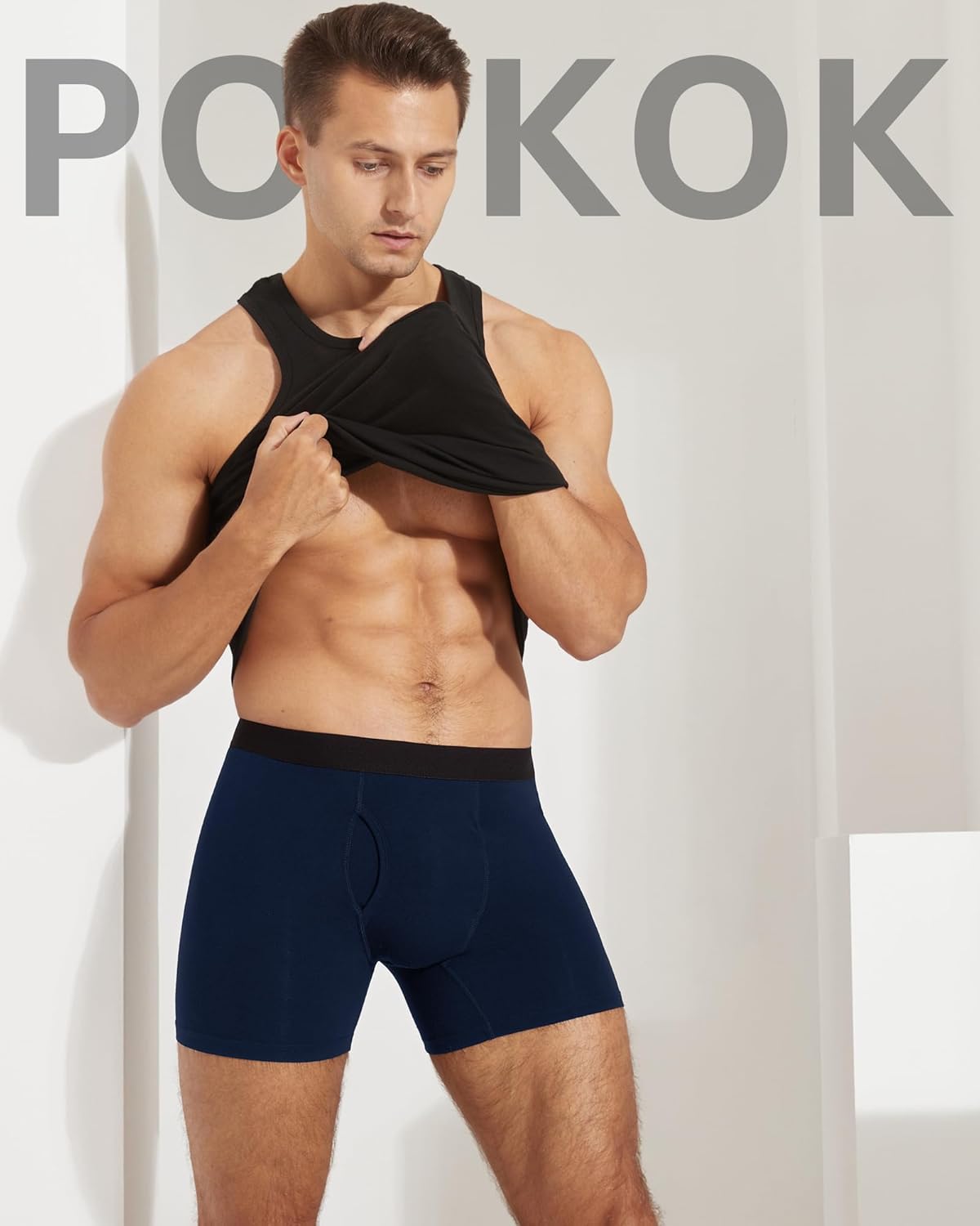 POPKOK Mens Big and Tall Underwear Cotton Boxer Briefs with Fly 5 Pack - Image 2