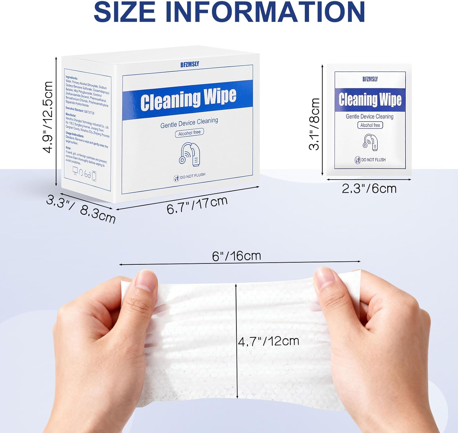 200 Pcs Hearing Aid Cleaning Wipes - Individually Wrapped Alcohol-Free Towelettes, 4.7 x 6.3 inches Thick Durable Wipes for Hearing Aids, Earbuds, Headphones, Travel-Friendly