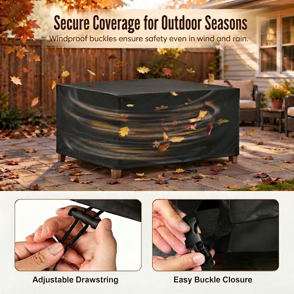 Copertura per Mobili da Giardino Impermeabile 350x170x65 cm | Telo Copri Tavolo Esterno Rettangolare | Tessuto 420D Oxford Antivento & Anti-UV | Custodia Protettiva per Set Pranzo, Nero