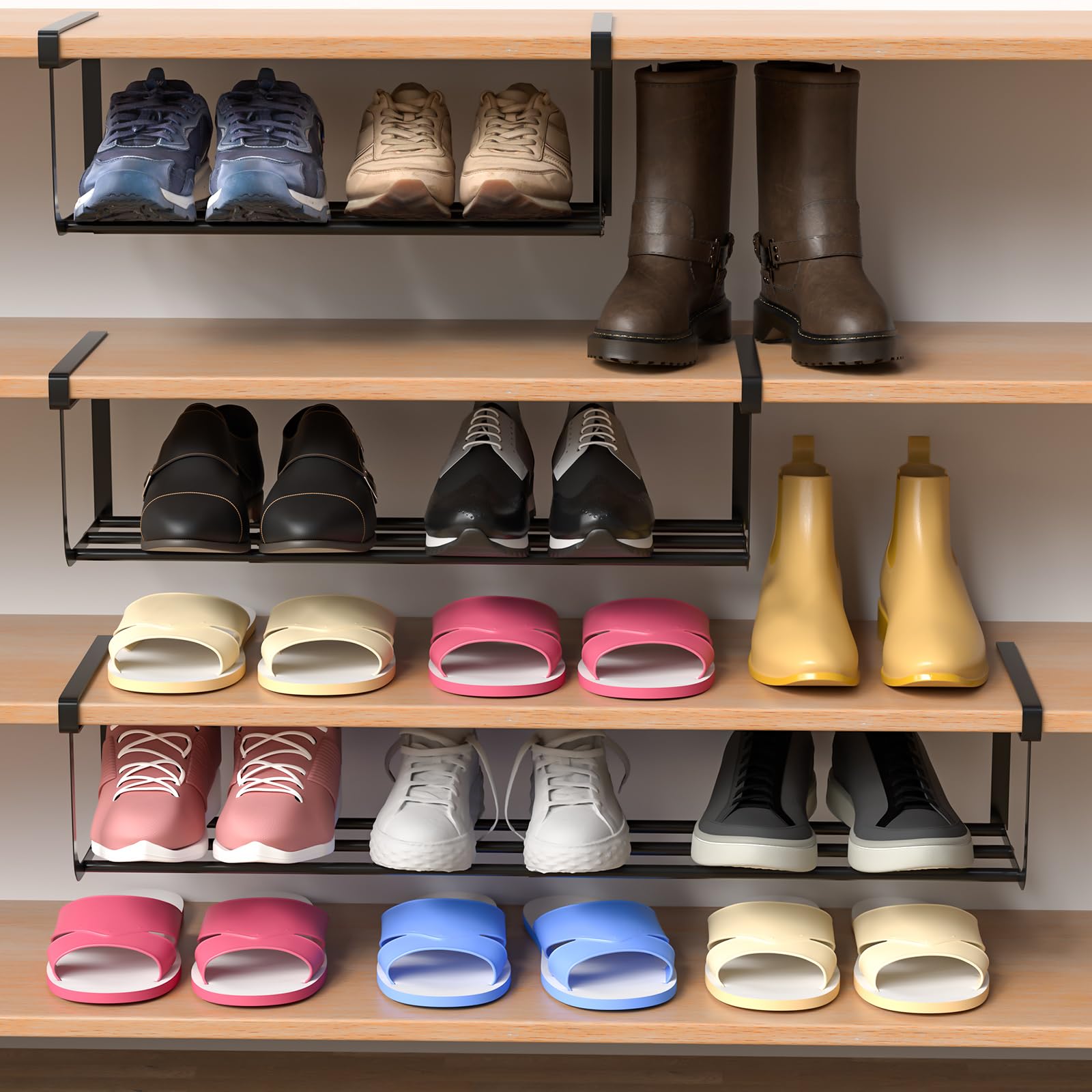 CroBlissful 2 Pcs Expandable Shoe Rack Organizer for Closet 16.5-31.5 Inch Adjustable Retractable Hanging Cabinet Shoe Shelf Dorm Room Storage for