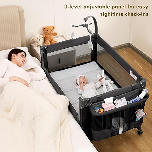 Miniatura 2 de Cuna de cuna para bebé, paquete y juega con colchón, cambiador de pañales, corrales de configuración de un solo empuje, para bebés hasta niños