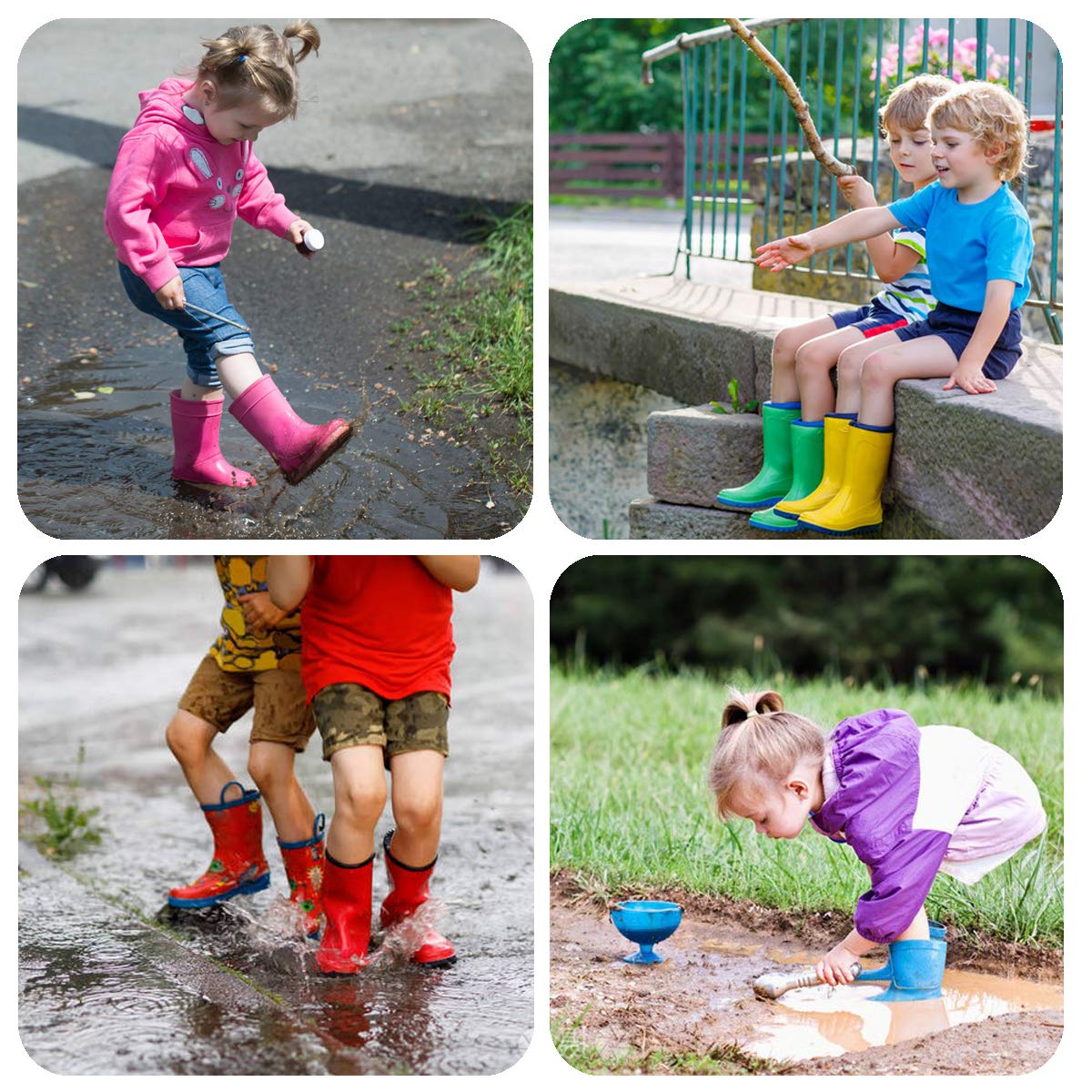 Hugrain Adorables botas de agua iluminadas para niños con asas fáciles de poner