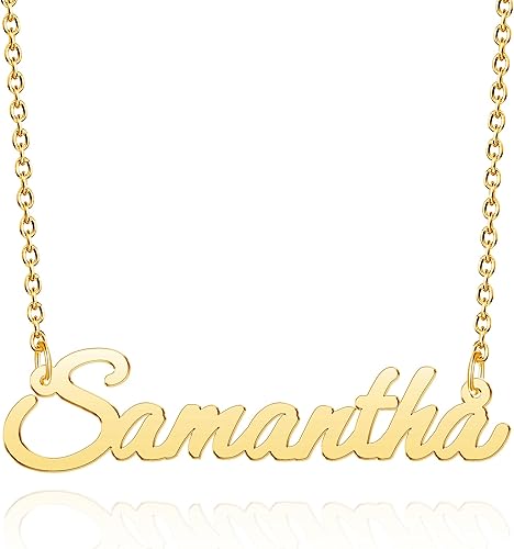 Collar personalizado con nombre chapado en oro de 18 quilates, placa de identificación personalizada, regalo para mujer