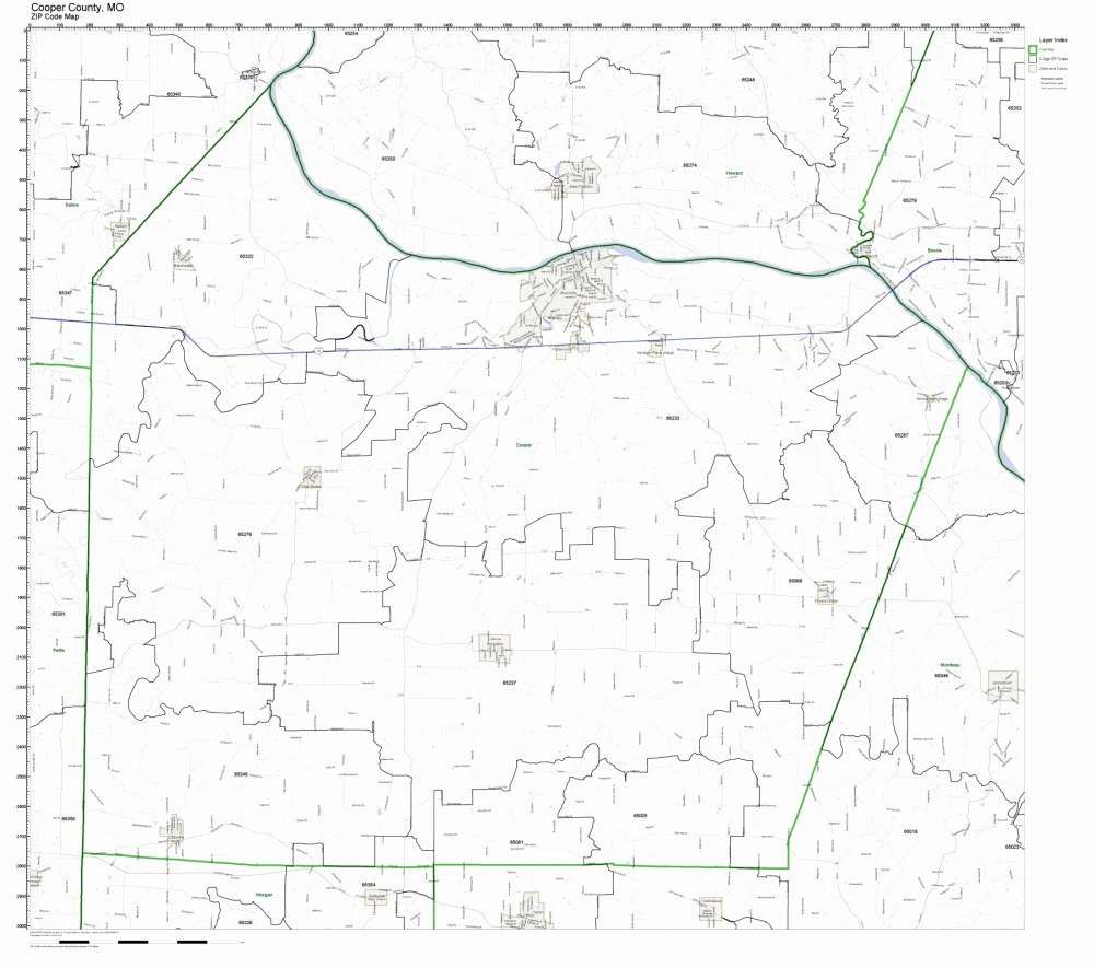 Cooper County, Missouri MO ZIP Code Map Not Laminated