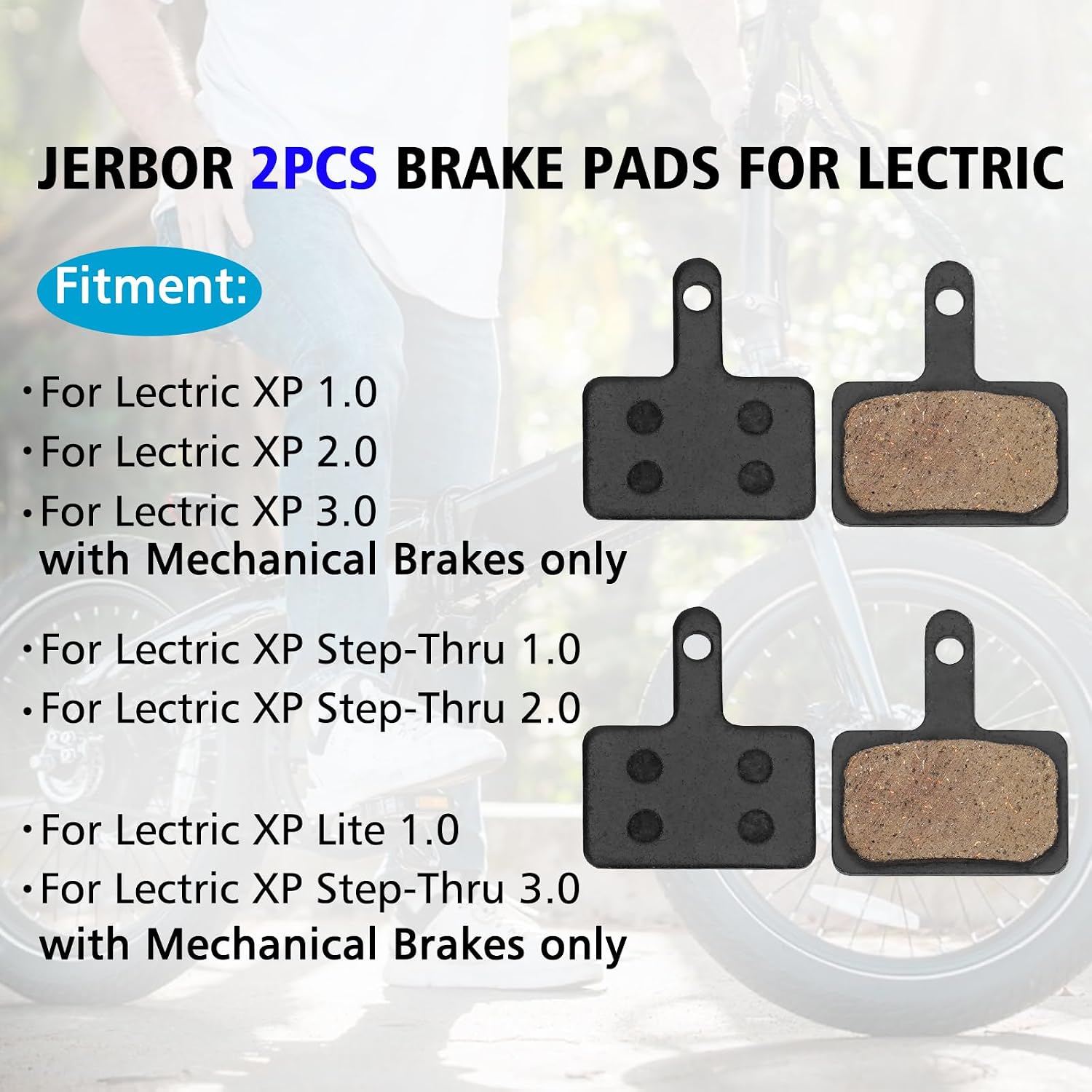 JERBOR Brake Pads for Lectric XP 1.0/2.0/3.0 XP Step-Thru 1.0/2.0/3.0 XP Lite 1.0, Rear Front Semi-Metallic Brake Pad Disc Brake, E-Bike Replacement for Lectric