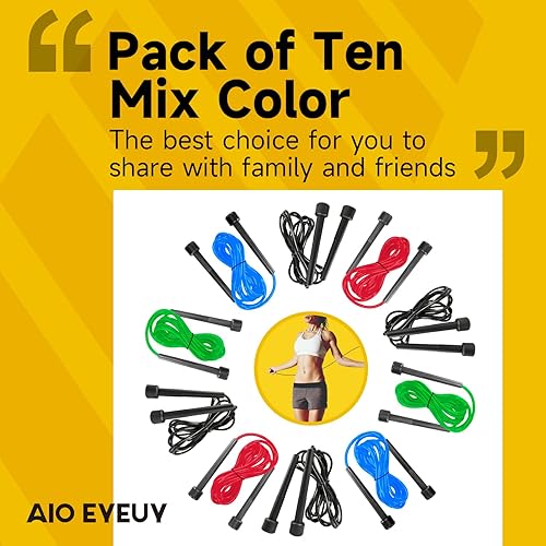 Miniatura 2 de Paquete de 10 cuerdas de saltar ajustables para fitness y ejercicio, cuerda de saltar de PVC para hombres, mujeres y niños, sin enredos para