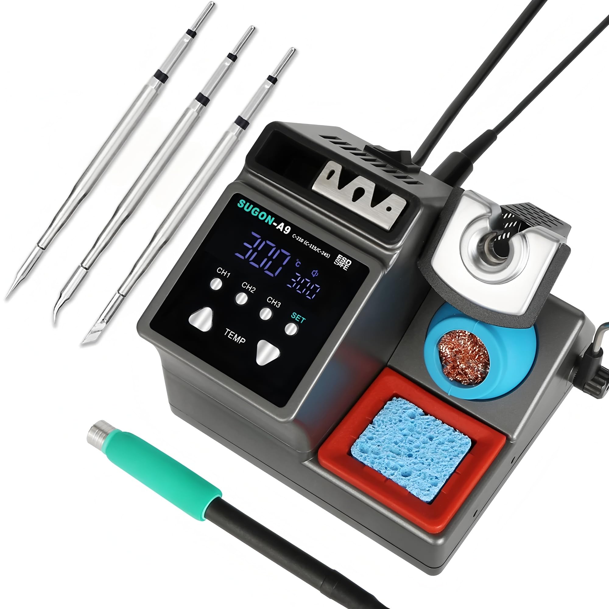 SUGON A9 Soldering Station Compatible Original Soldering Iron Tip 210/245/115 Handle Lead-free Electronic Welding Rework Station(210+3Tips)