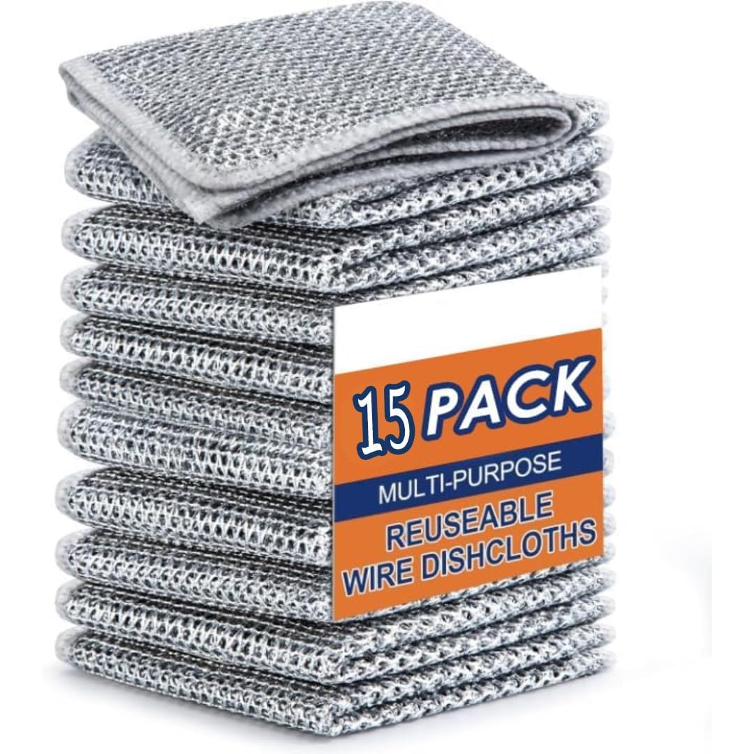 MagicMonk Multipurpose Wire Dishwashing Rags| Stainless Steel Scrubber Non-Scratch Wire Dishcloth for Washing Dishes Sinks Counters Easy Rinsing Machine Washable Pack 15-image-25