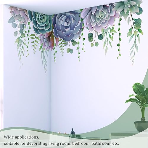 Miniatura 4 de Calcomanías de pared de plantas suculentas, hojas, despegar y pegar, calcomanías de pared de vinilo con flores grandes, extraíbles para colgar,