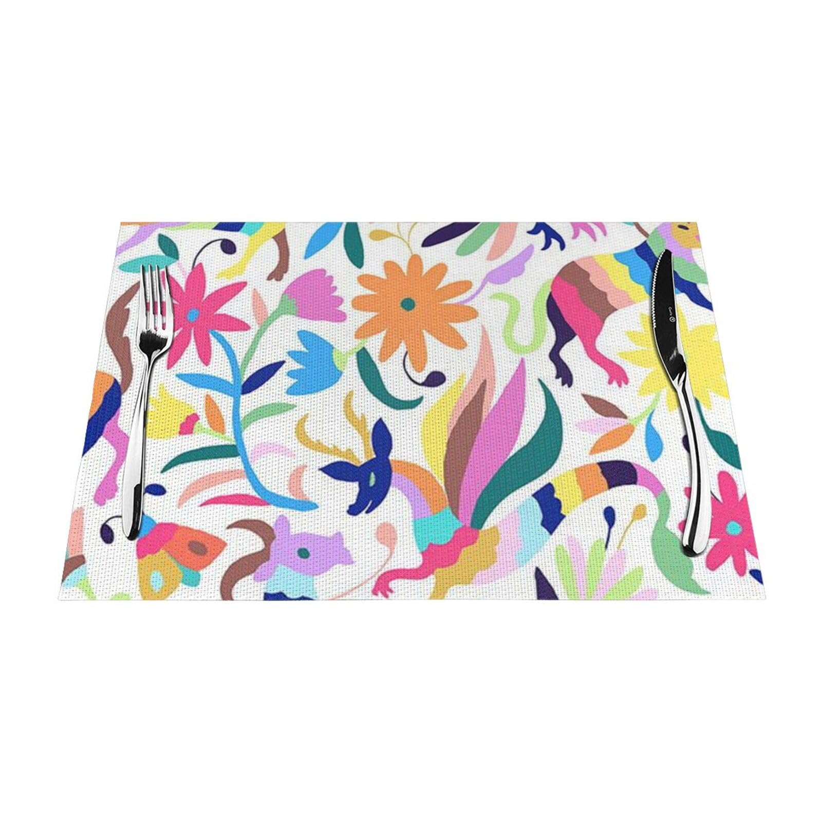 PVC Placemat Set of 6 PCS, 45x30 CM, Mexican Otomi Animals Printed Non-Slip Heat Resistant Place Mats for Kitchen Dining Table Indoor Outdoor