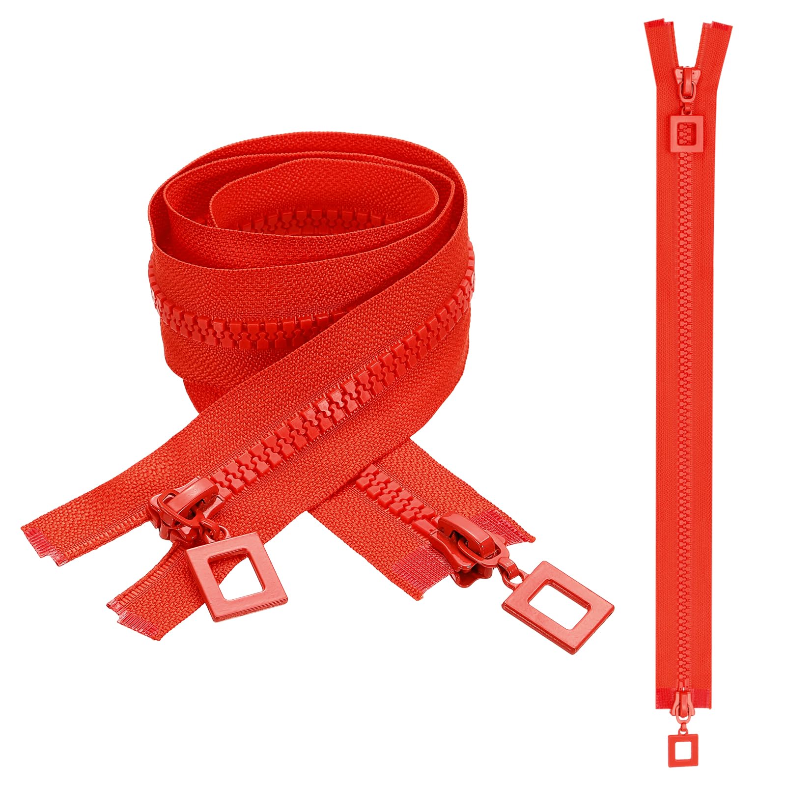 Fermeture éclair robuste #8 de 80 cm en résine rouge pour veste - 8