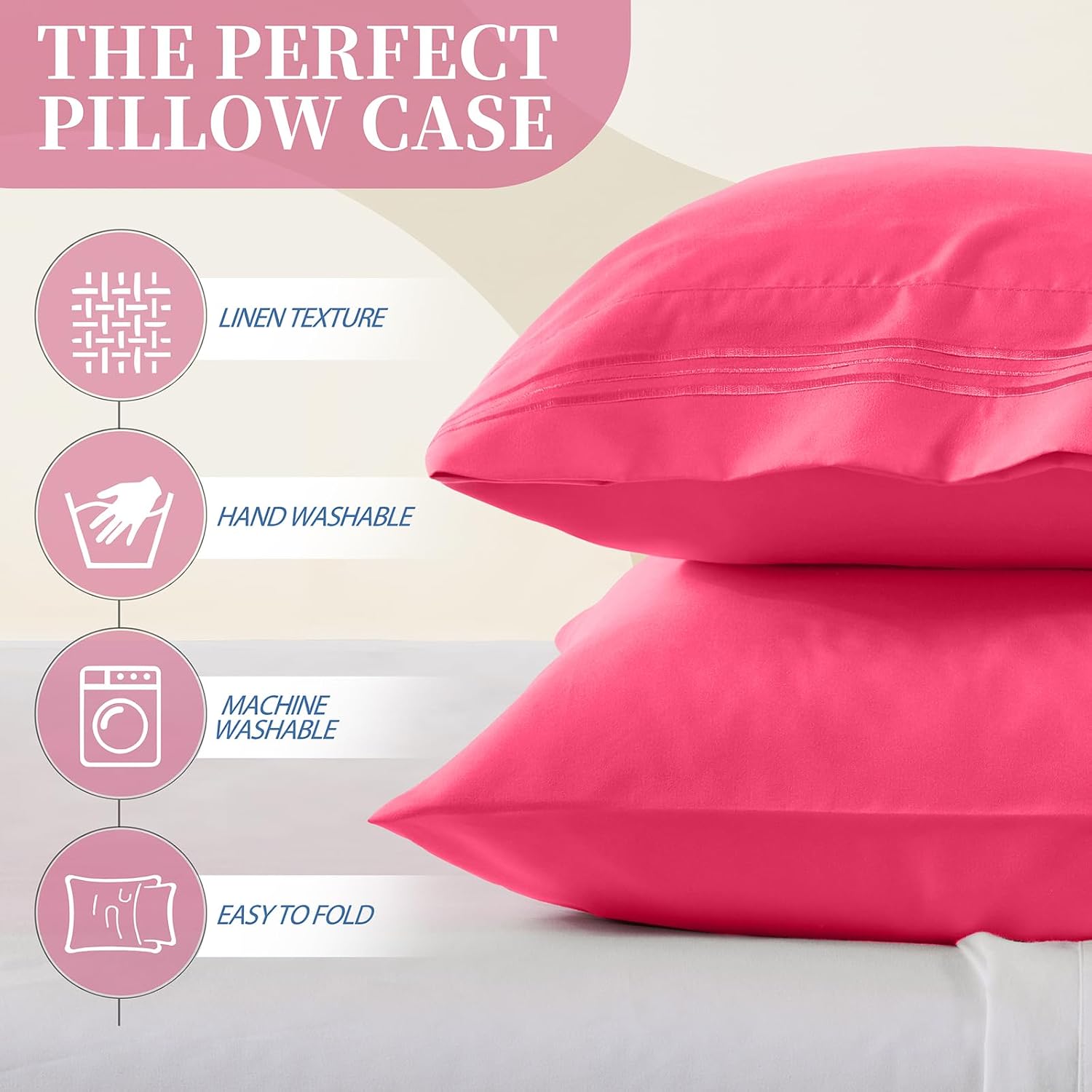 Vonty 2 Pack Hot Pink Standard Pillowcases, 20x26, 1800 Microfiber image 2