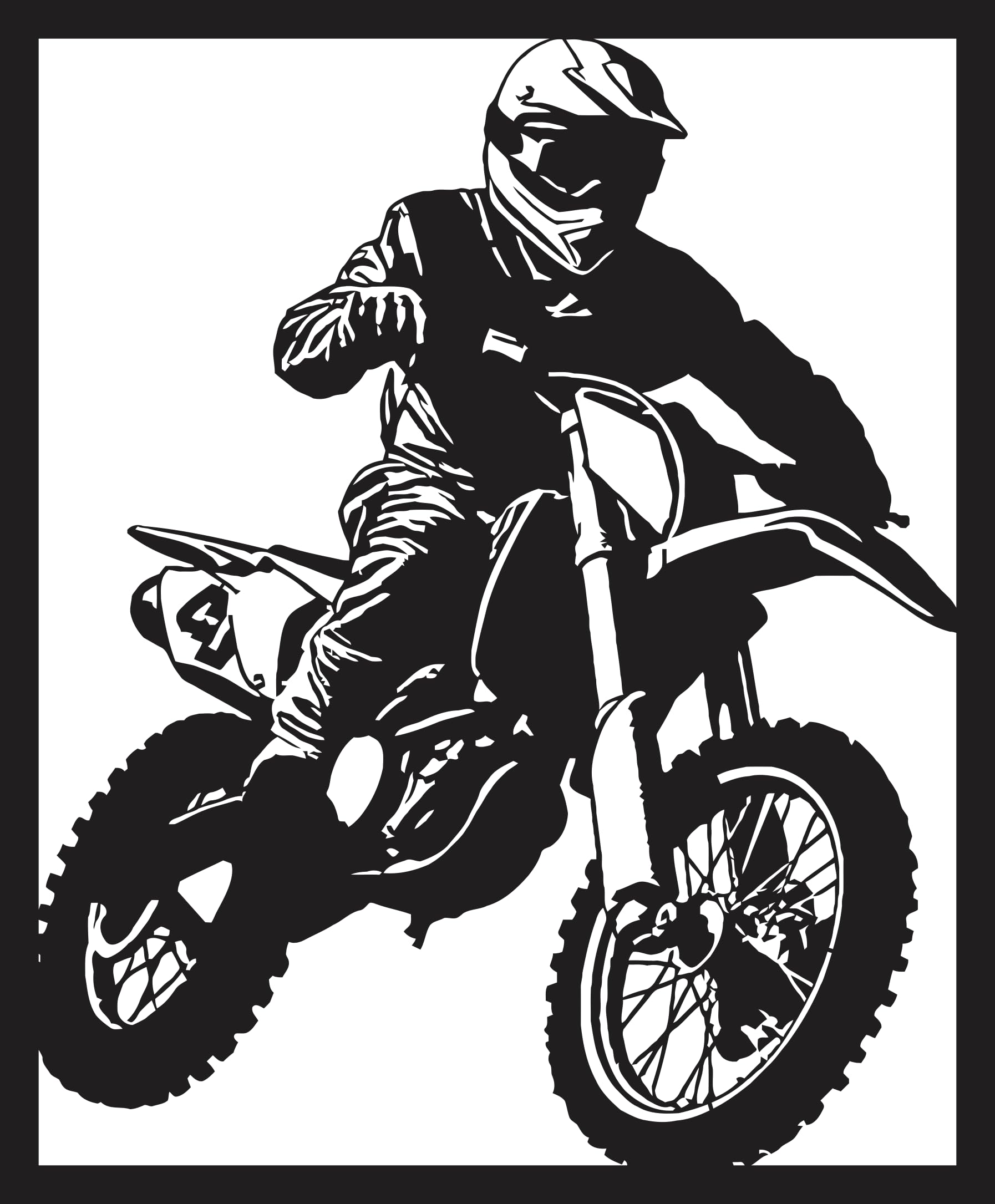 mıgnatıs Decoración de Pared Motocross – Arte Metálico Negro con Piloto en Acción – Adorno Deportivo para Garaje, Sala de Juegos o Espacio de Aventura y Motor