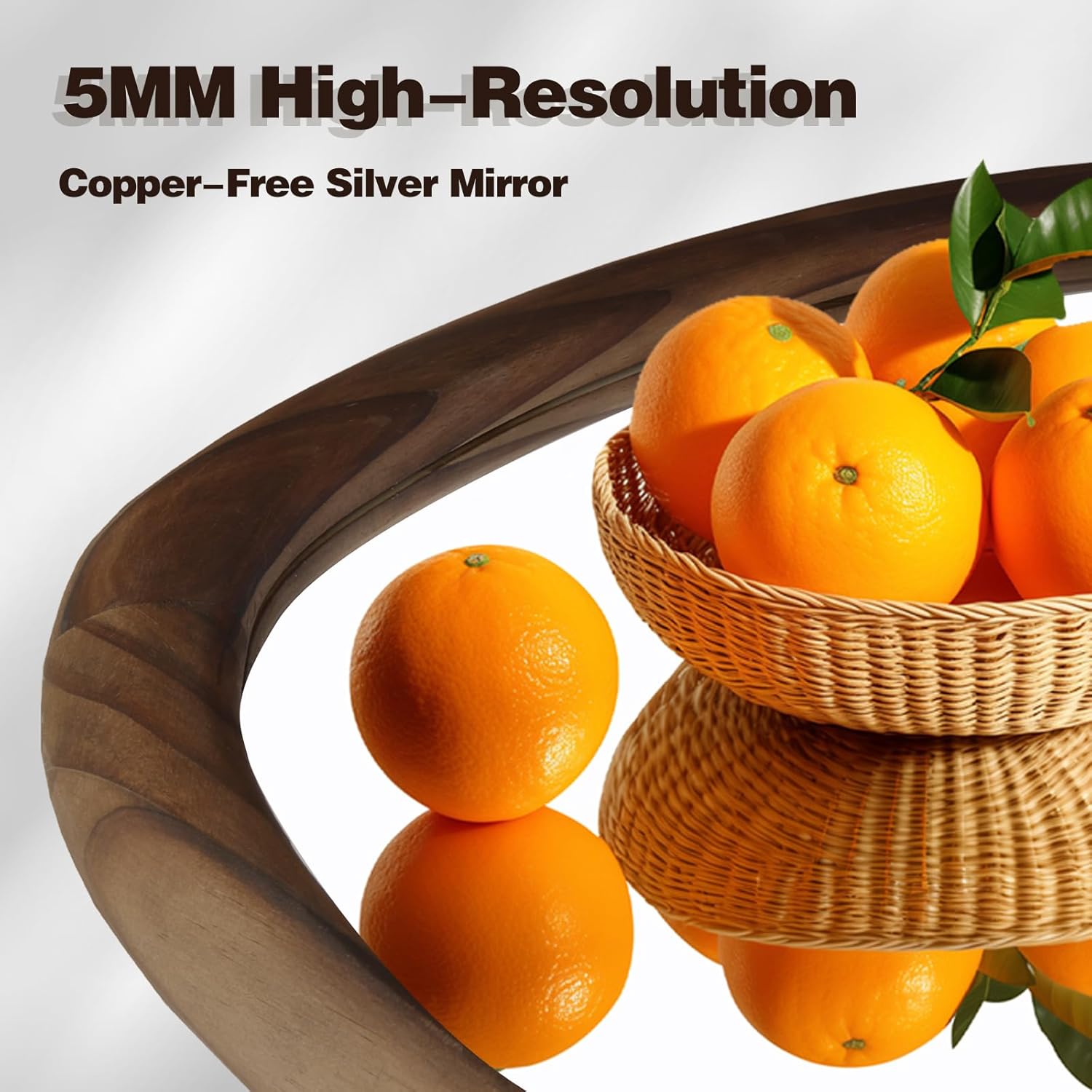 35"x24" Wood Bathroom Mirror Wall Mounted, Dark Walnut Irregular Wall Mirror, Rustic Farmhouse Vanity Mirror for Bedroom Living Room Bathroom Entryway, Horizontal/Vertical