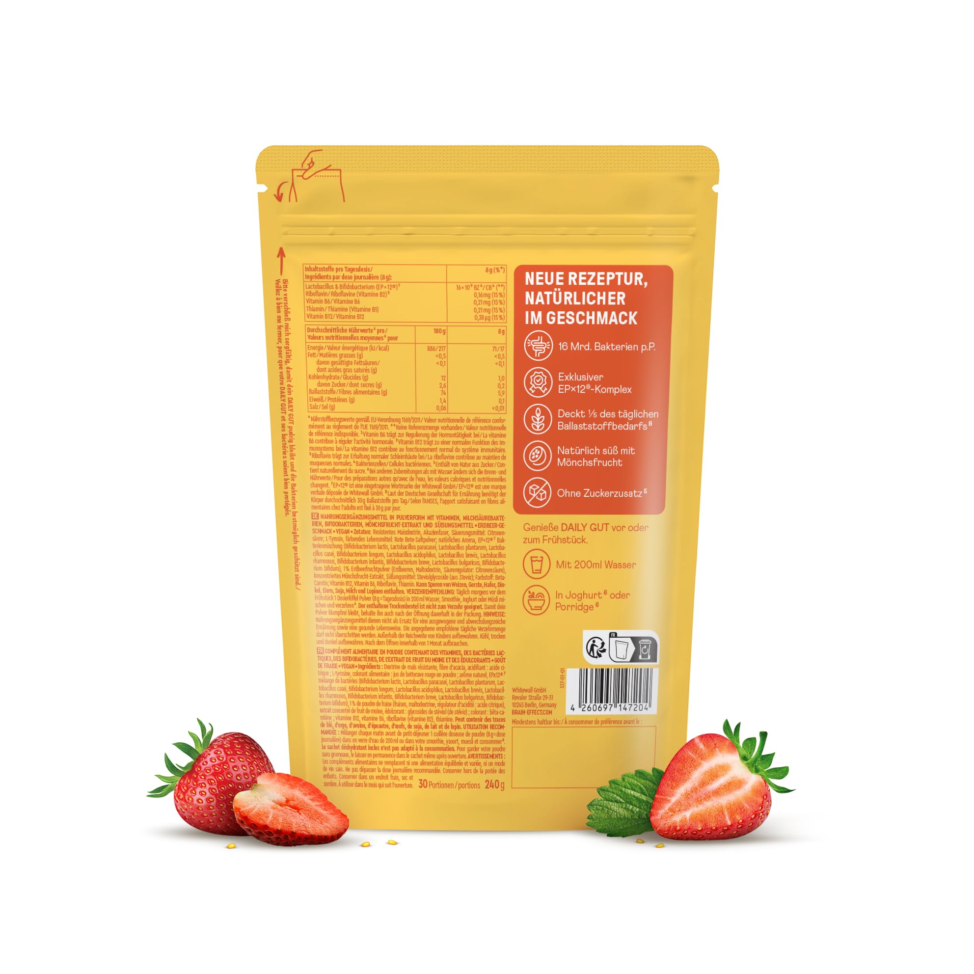 BRAINEFFECT Daily Gut Probiotique – Poudre Flore Intestinale, Berrymix 240g