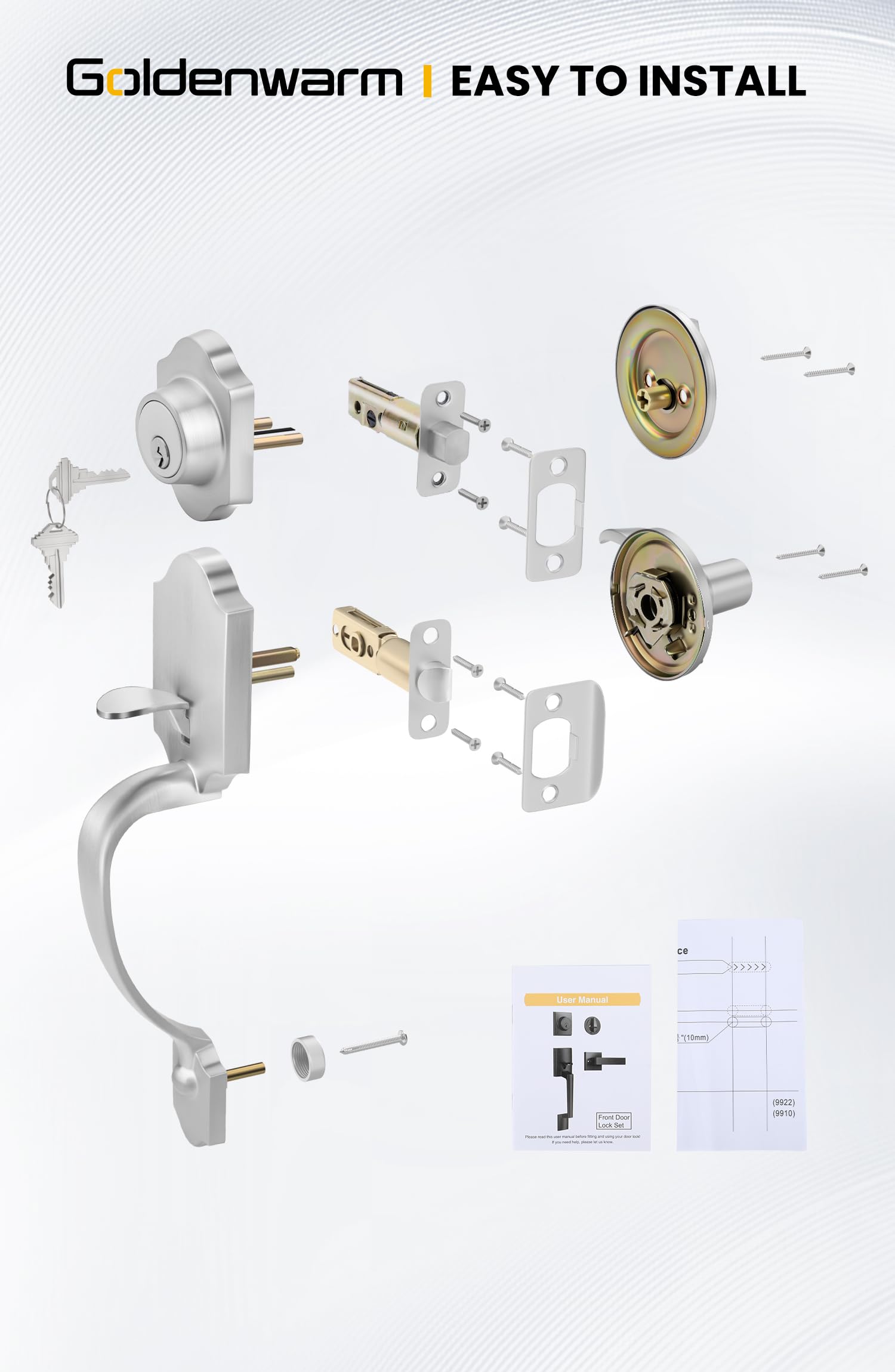 Snapklik.com : Goldenwarm Double Front Door Lock Set, Brushed Nickel ...
