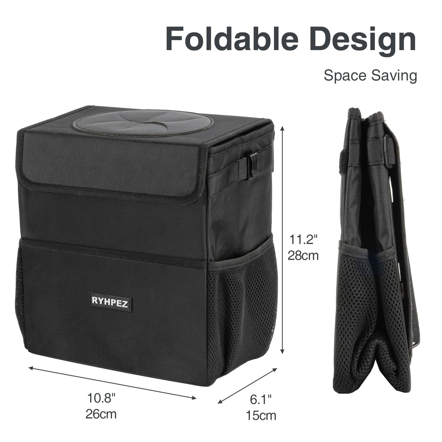 Ryhpez Car Trash Can with Lid - Hanging Trash Bin Garbage Can for Car SUV, Leak-Proof Collapsible Automotive Truck Organizer Road Trip Essentials(3.2 Gallon/12L)