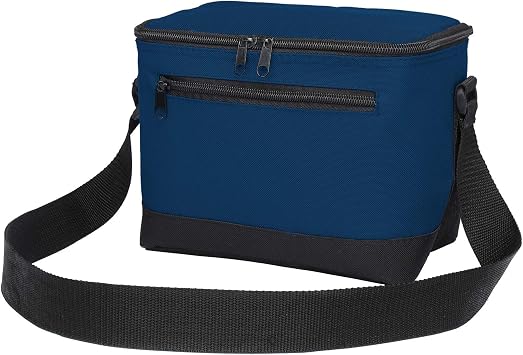 Lunch Bag, 600D Poly Small 6 Can Insulated Reusable Lunch Cooler Bag PEVA Water-resistant Lining for Women Men Adult Work, Navy Blue