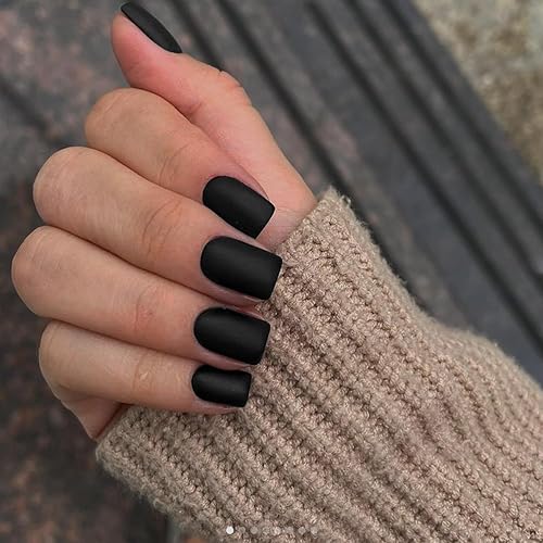 Matte Black Press on Nails Short Square Fake Nails Short