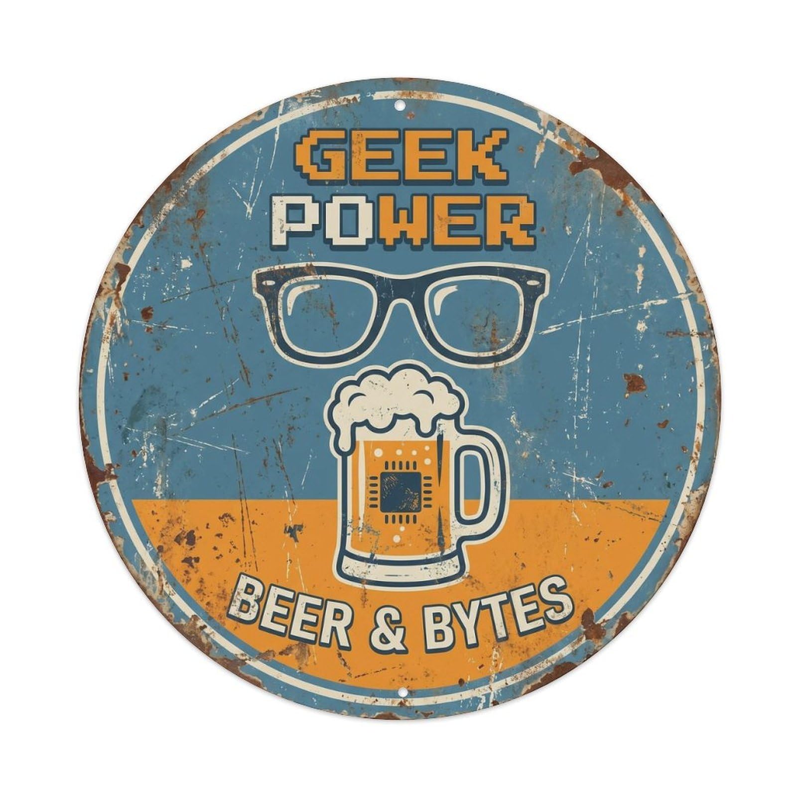 Retro Bar Geek Nerdy Lounge Beer Metal Tin Sign Plaque Wall Decor for Cafe, Club Bar, Office, Home Garden Round Metal Poster 8x8Inch