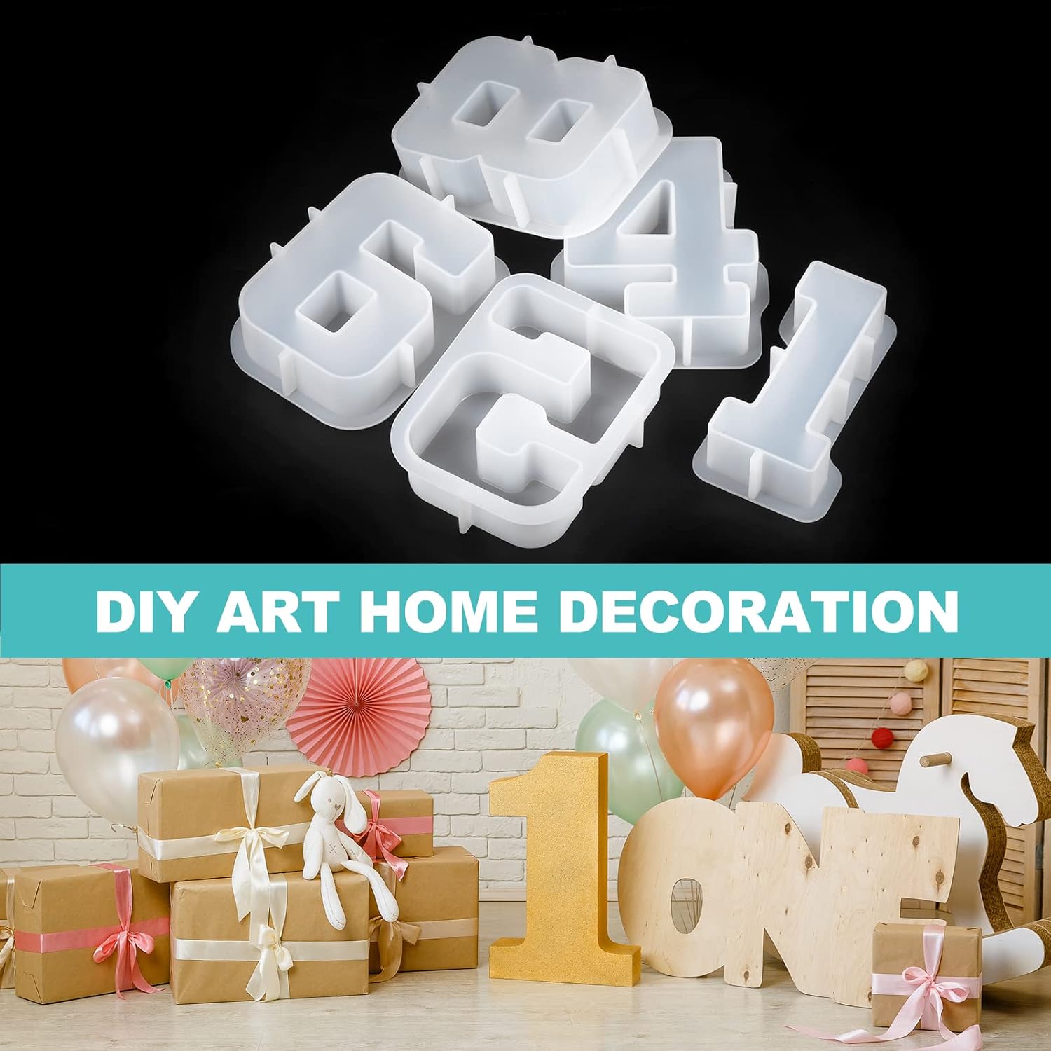 HARFINGTON 9pcs Large Number Resin Mold 7" 1-9 Arabic Alphabet Silicone Mould for Number Symbol Art, DIY Crafts, Party Decoration