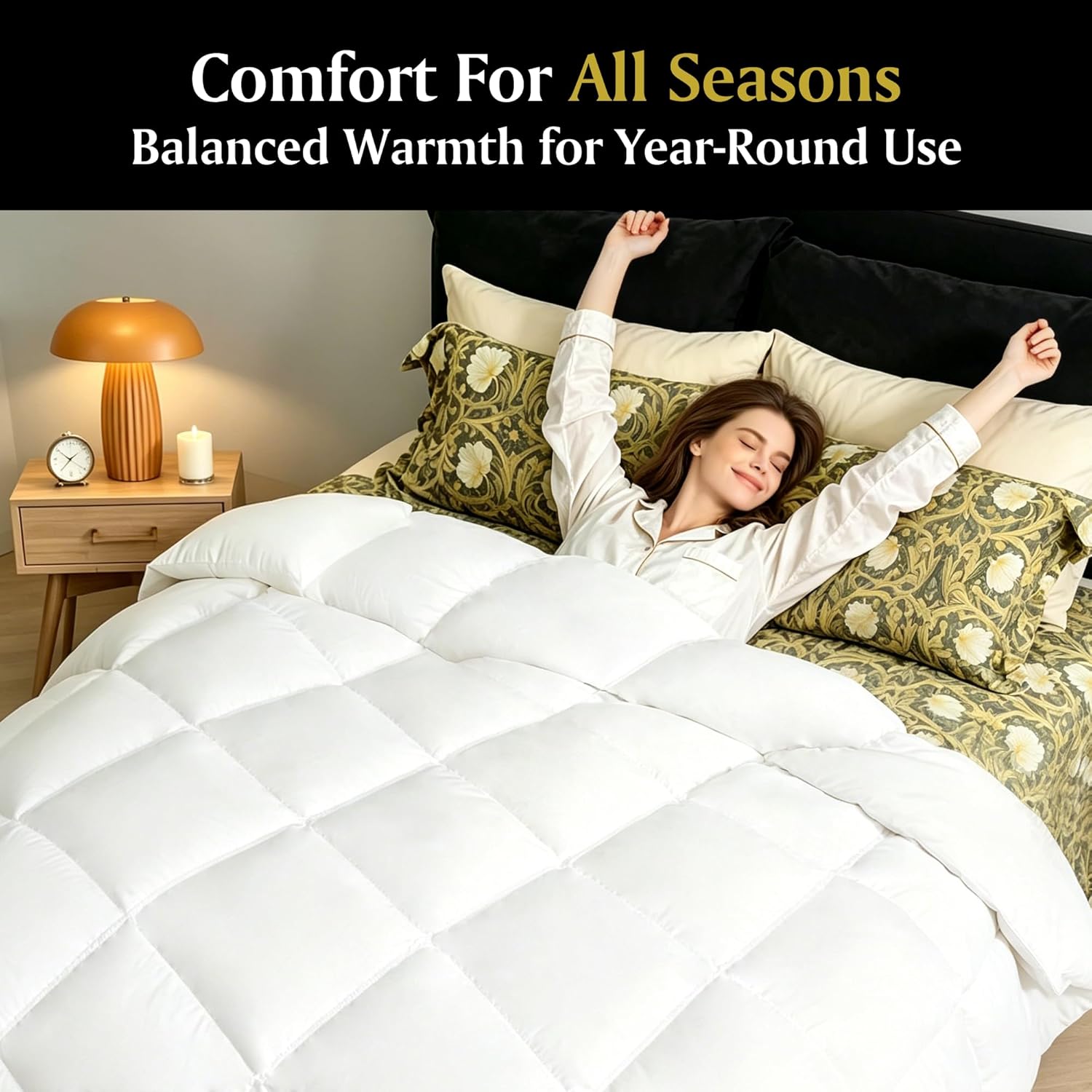 Beautyrest Goose Down Fiber Comforters King Size, All Season Luxury White Duvet Insert, 100% Cotton Fabric, Hotel Collection Fluffy Breathable Bedding Comforters, 8 Corner & Center Loops, 106x90 Inch