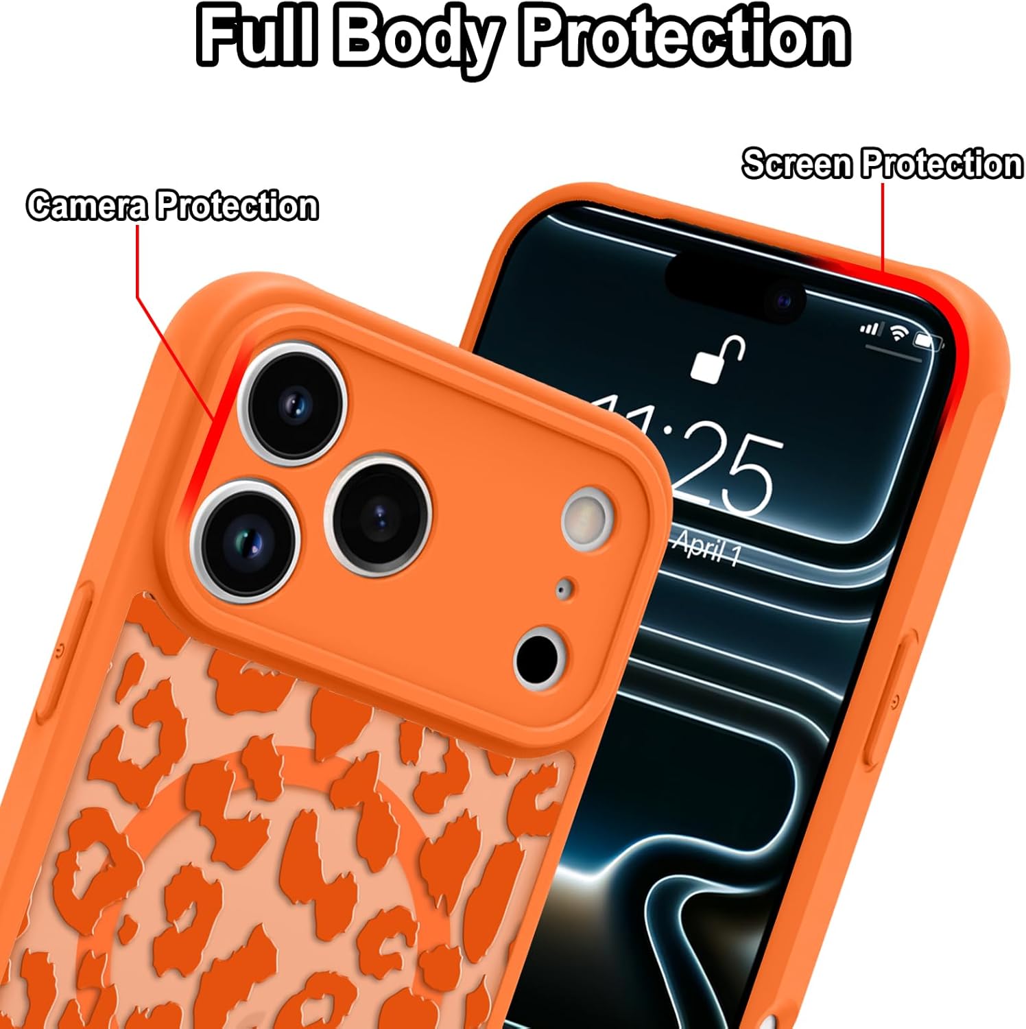 MOWIME Magnetic for iPhone 17 Pro Case [Compatible with MagSafe] Cute Fashion Orange Leopard Print Translucent Matte Hard Back Shockproof Anti-Scratch Phone Case-Orange